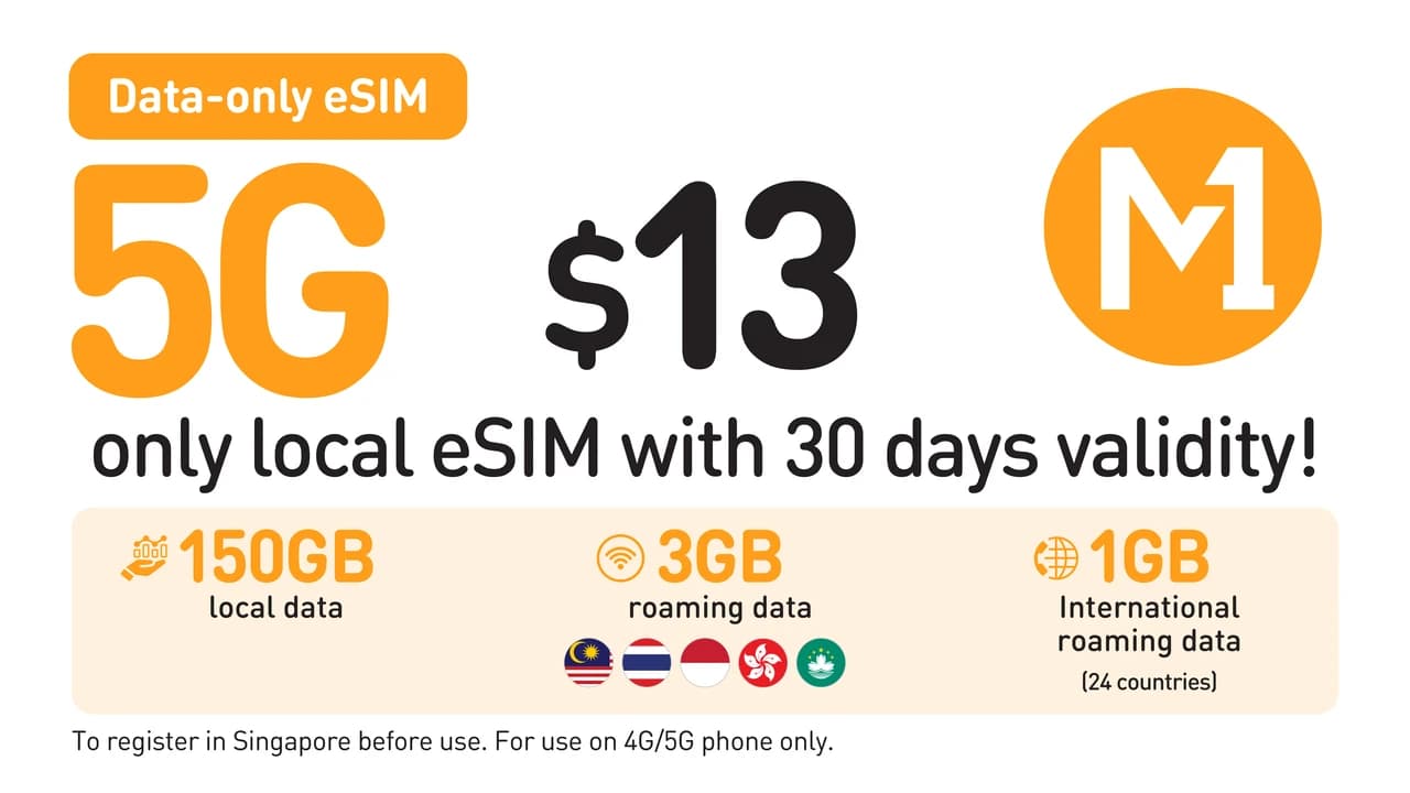 Singapore M1 Data-Only 5G eSIM (150GB) - Photo 1
