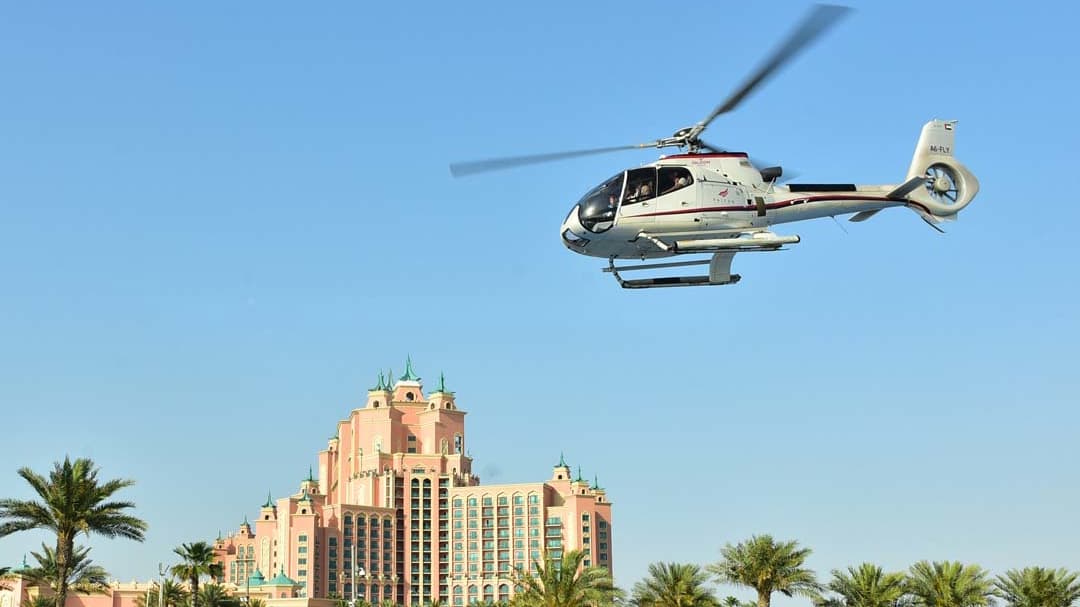 Helicopter flight from the Palm Island, Dubai